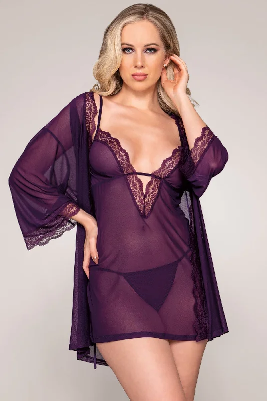 Camouflage Plus-Size BrasSheer Mesh Chemise & Robe Set