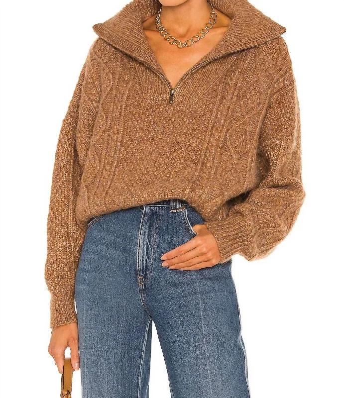 Extra-Large Knitted Crewneck SweatersCable Henley Pullover Sweater In Cider