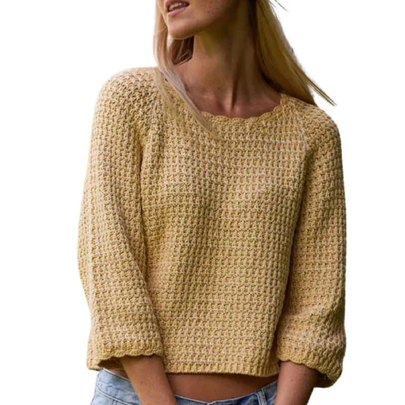 Plus-Size Pullover Chunky SweatersChunky Tape Cotton Blend Textured Crew Pullover Sweater In Banana Yellow