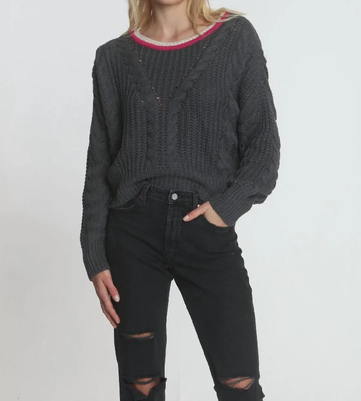 Soft Thick Cashmere SweatersDakota Cable Crew Sweater In Charcoal