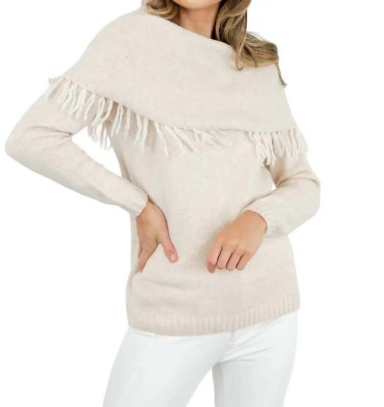 Colorful Casual SweatersFringed Cowl Neck Sweater In Ecru