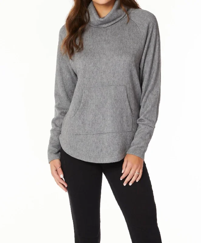 Cardigan SweatersFunnel Neck Raglan W/ Pocket Sweater In Grey