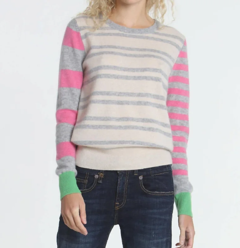 Oversized Cardigan SweatersJessie Stripe Crew Sweater In Dune