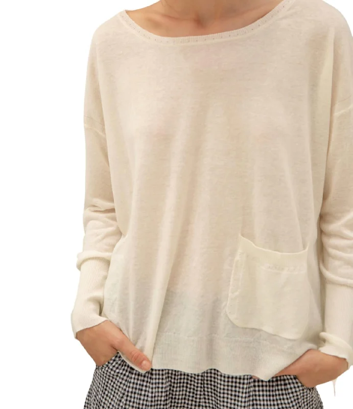 Extra-Large Flannel-Lined SweatersLightweight Linen Blend Pocket Sweater In Cream