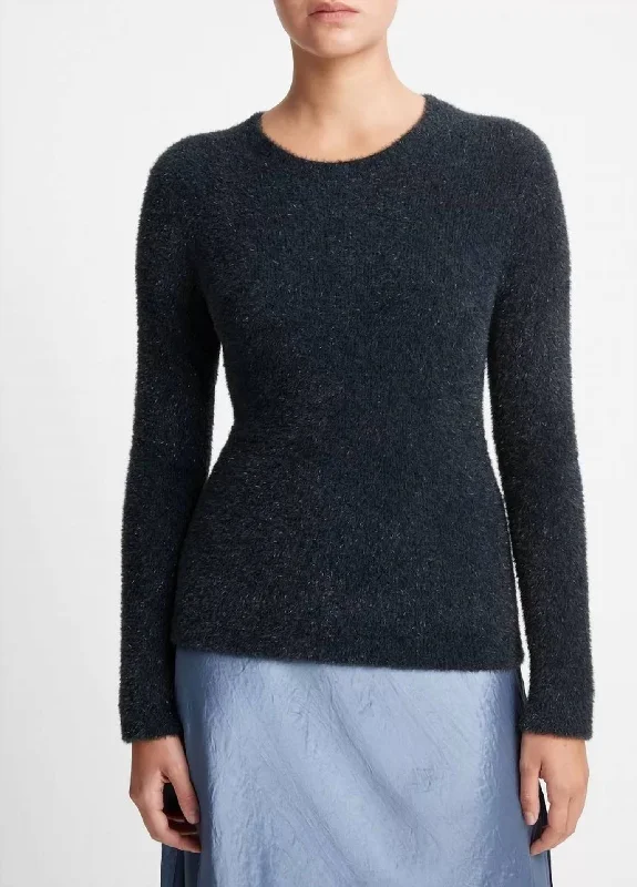 Casual SweatersLurex Eyelash Pullover Sweater In Obsidian Black