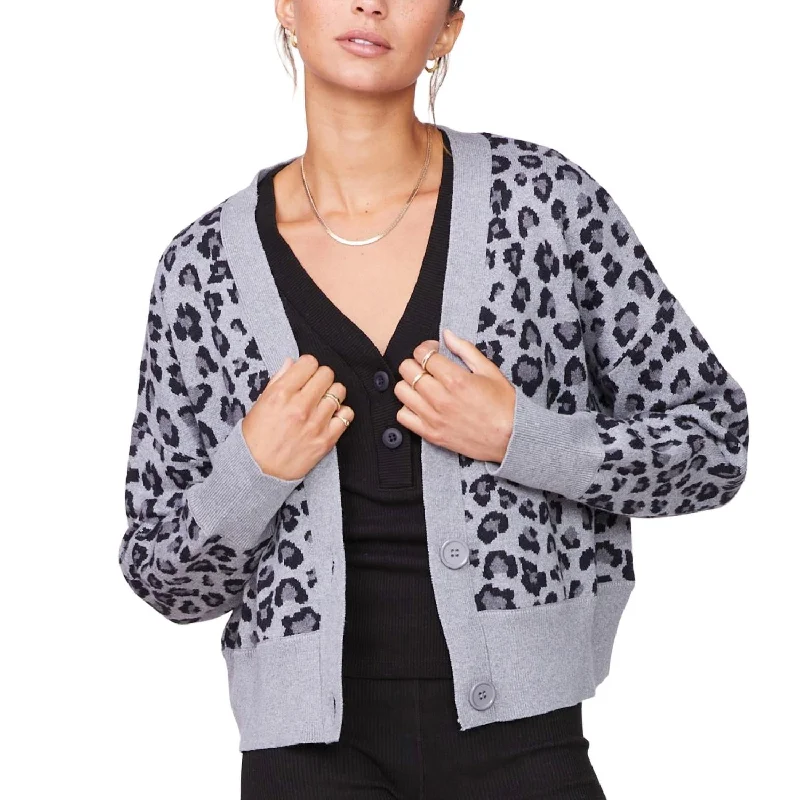 Fashionable Luxurious Chunky SweatersOversized Leopard Cardigan In Heather Grey