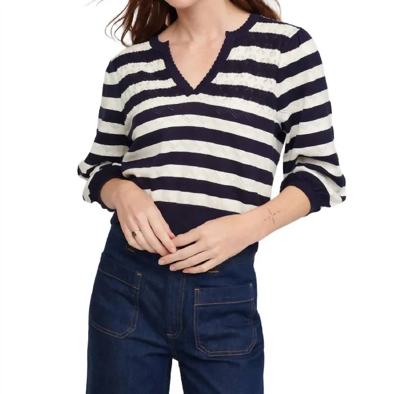 Designer SweatersPeace Stripe Novelty Vee Sweater In Midnight Multi