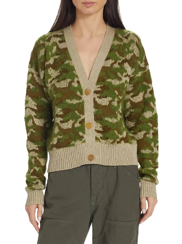 Fitted SweatersRangu Crop Cardigan In Camo Jacquard