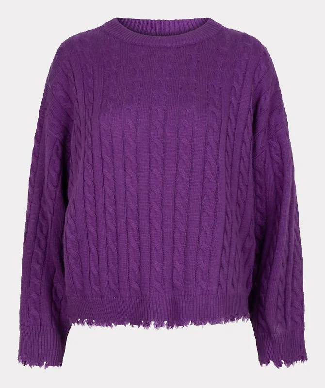 Oversized Patterned Cashmere SweatersRaw Edge Cable Sweater In Purple