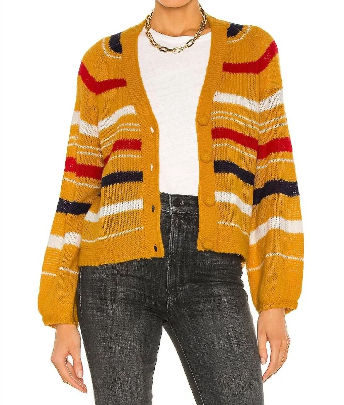 Retro Stylish Flannel SweatersSailing Cardigan In Golden Yellow Stripe