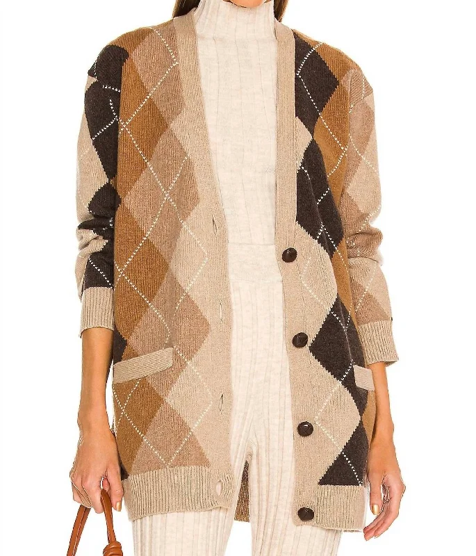 Plus-Size Flannel SweatersSofhie Argyle Cardigan In Cognac & Nutmeg Argyle