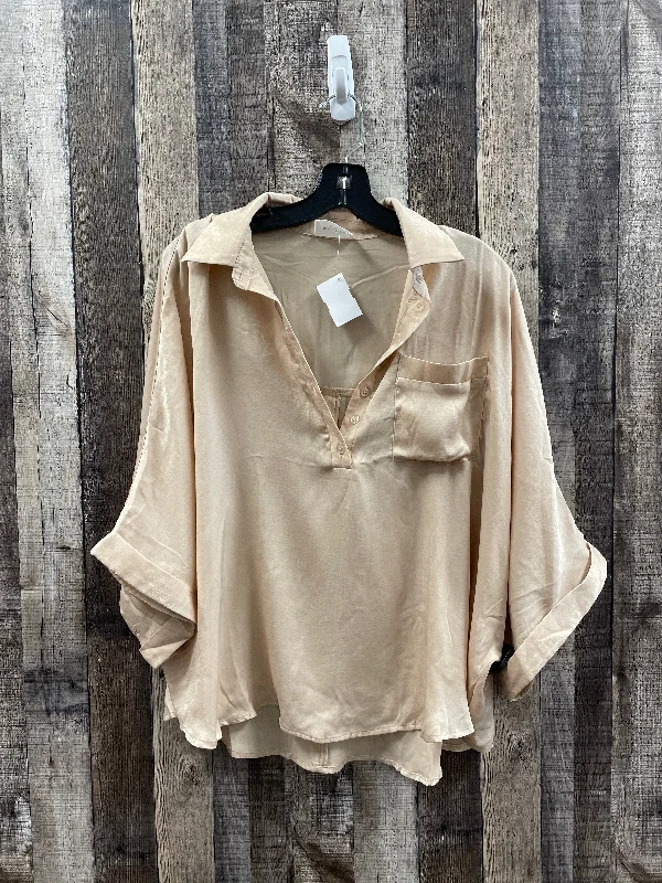 elegant women's topsTop Short Sleeve By Andree By Unit In Tan, Size: M