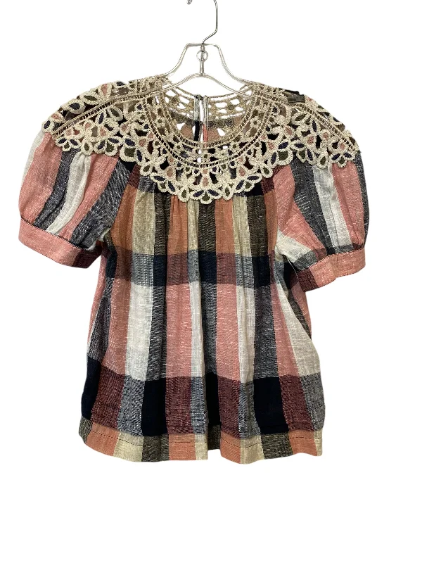 women's tops for creating capsule wardrobesTop Short Sleeve By Anthropologie In Plaid Pattern, Size: Xs