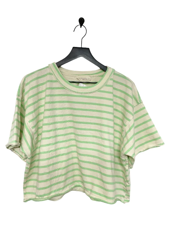 women's tops with beading accentsTop Short Sleeve By By Together In Green & Tan, Size: M