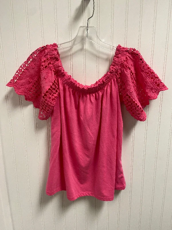 women's tops with beading accentsTop Short Sleeve Designer By Lilly Pulitzer In Pink, Size: M