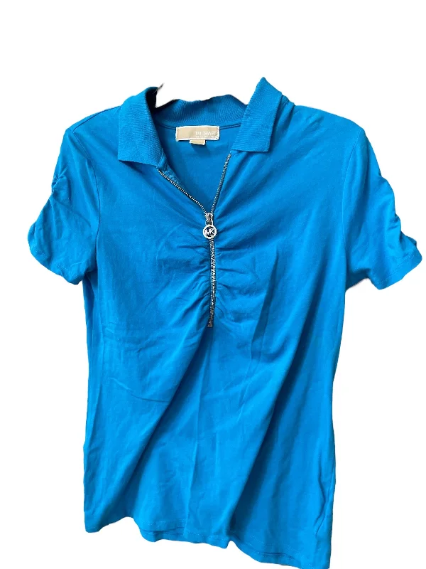 women's stylish topsTop Short Sleeve Designer By Michael By Michael Kors In Blue, Size: M